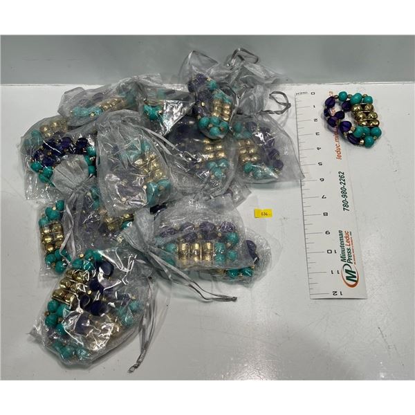 Purple, Turquoise and "Gold Bead Bracelet  22 pieces