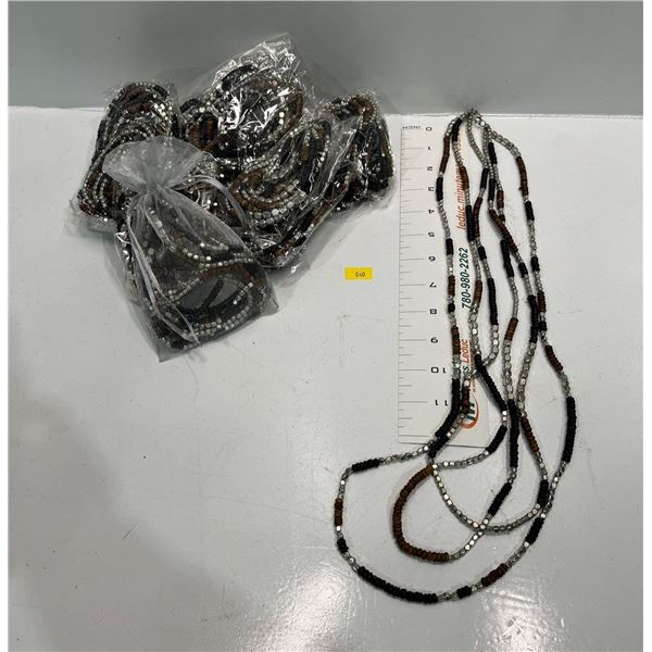 Multi Strand Black, Brown and "Silver" Bead Necklace  14 pieces