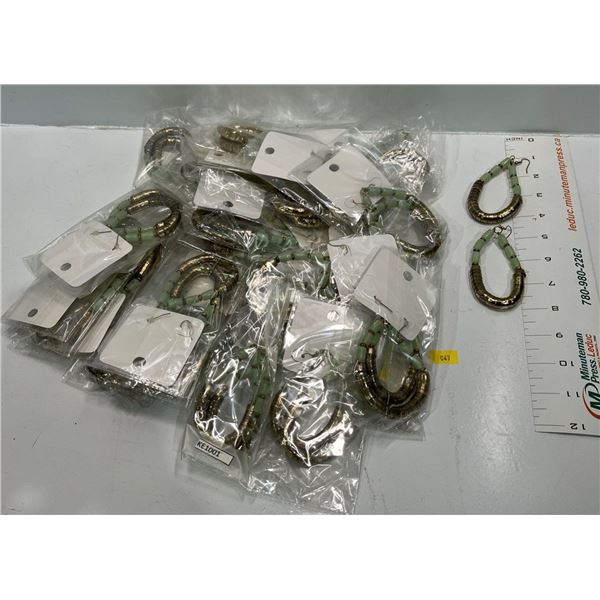 Thick "Gold" and Green Beads Oval Dangle Earrings  26 pairs