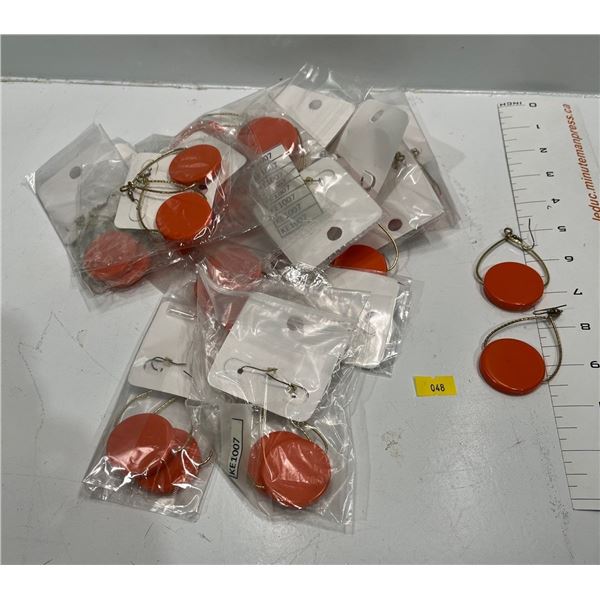 Thin "Gold" with Orange Disks Oval Dangle Earrings  16 pairs