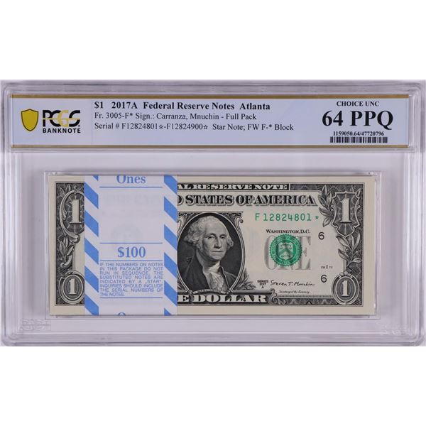 Pack of 2017A $1 Federal Reserve STAR Notes Atlanta Fr.3005-F* PCGS Choice UNC 64PPQ
