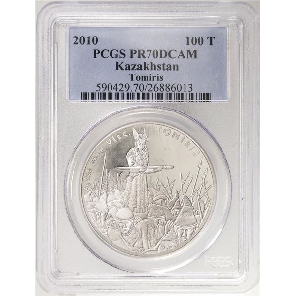 2010 Kazakhstan 100 Tenge Proof Tomiris Silver Coin PCGS PR70DCAM