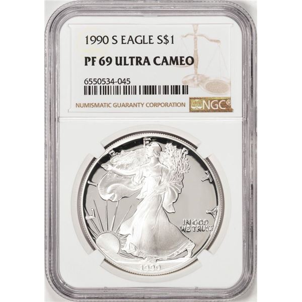 1990-S Proof $1 American Silver Eagle Coin NGC PF69 Ultra Cameo