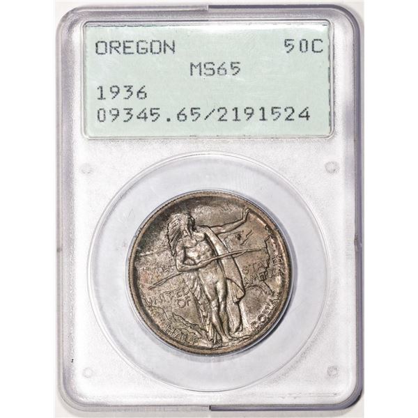 1936 Oregon Trail Memorial Commemorative Half Dollar Coin PCGS MS65 Old Green Rattler