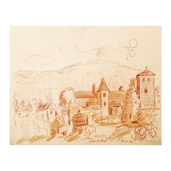 Wayne Ensrud "Gevrey Chambertin, Burgundy" Original Drawing on Paper