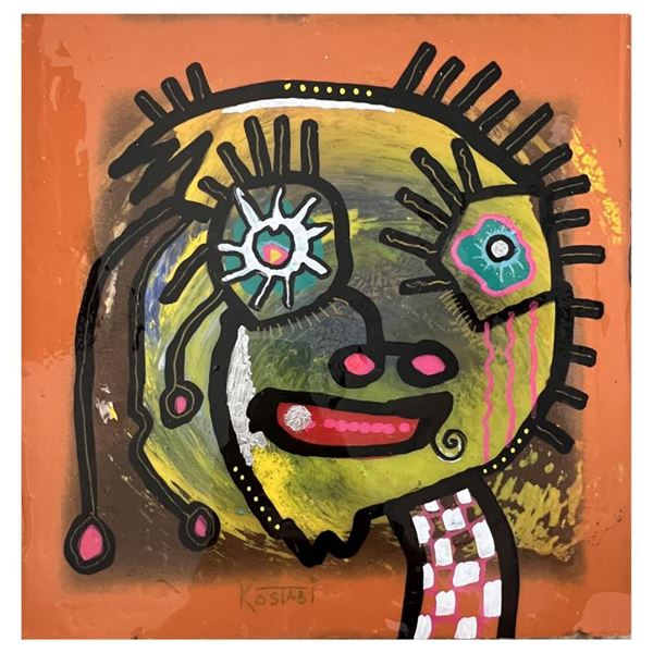 Paul Kostabi "The Truth of Happiness" Original Mixed Media on Cardboard