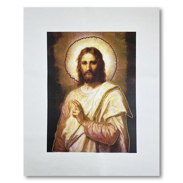 Steve Kaufman (1960-2010) "Jesus Peace (State 2)" Original Mixed Media on Canvas