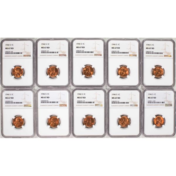 Lot of (10) 1946-S Lincoln Wheat Cent Coins NGC MS67RD