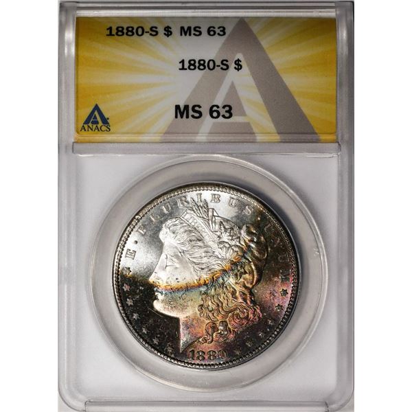 1880-S $1 Morgan Silver Dollar Coin ANACS MS63 Amazing Toning