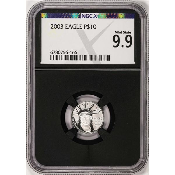 2003 $10 Platinum American Eagle Coin NGCX Mint State 9.9