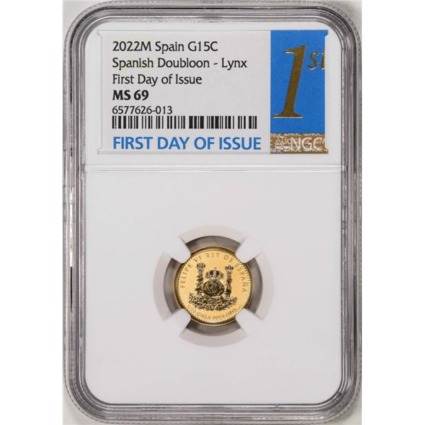 2022M Spain 15 Euro Cent Lynx Gold Doubloon Coin NGC MS69 FDOI