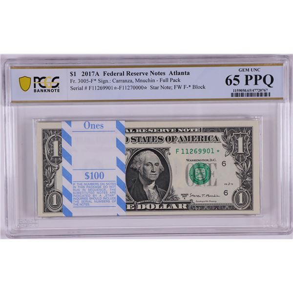 Pack of 2017A $1 Federal Reserve STAR Notes Atlanta Fr.3005-F* PCGS Gem UNC 65PPQ