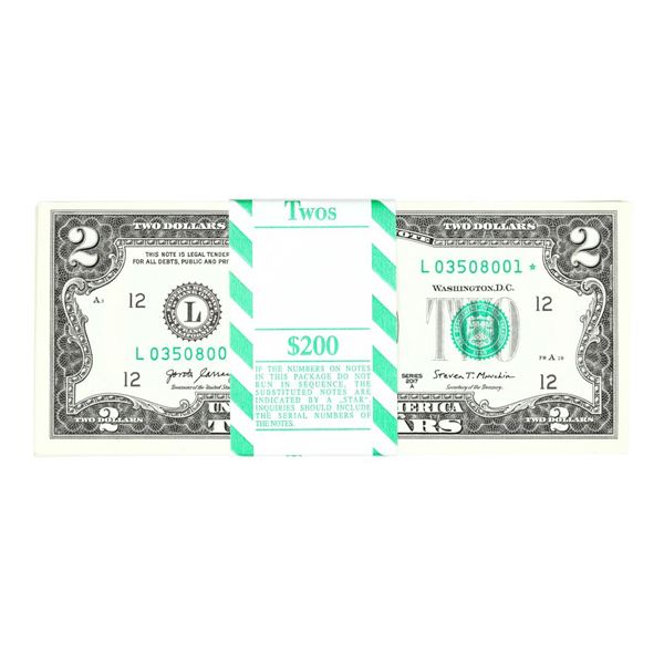 Pack of (100) Consecutive 2017A $2 Federal Reserve Star Notes San Francisco