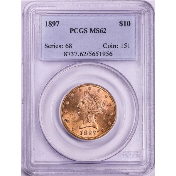 1897 $10 Liberty Head Eagle Gold Coin PCGS MS62