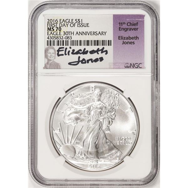 2016 $1 American Silver Eagle Coin NGC MS70 FDOI Jones Signature 30th Anniversary