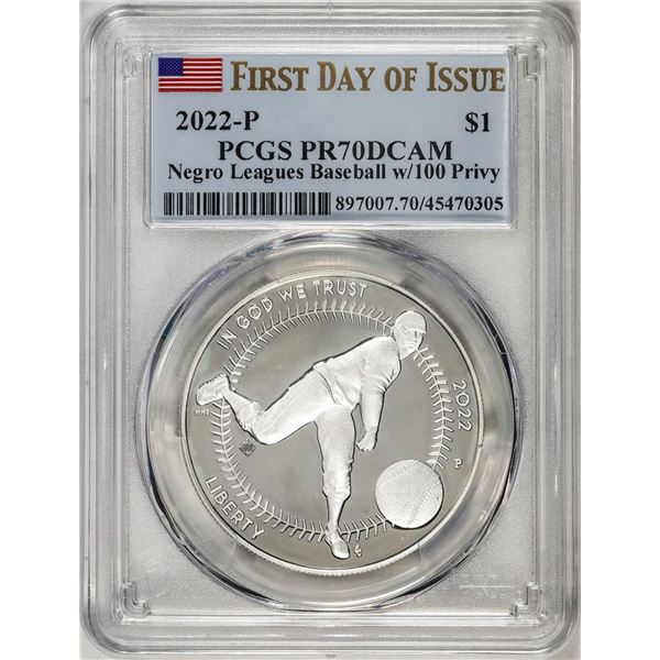 2022-P $1 Proof Negro Leagues Baseball Silver Dollar Coin PCGS PR70DCAM FDOI