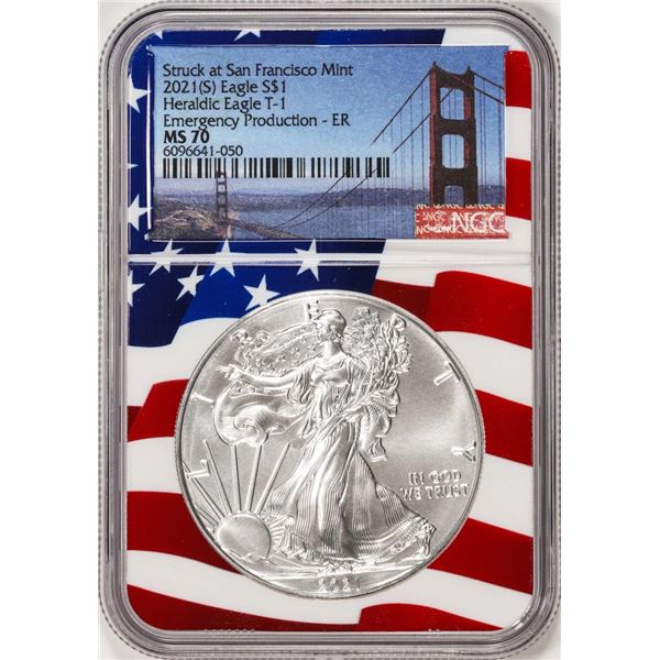 2021(S) Type 1 $1 American Silver Eagle Coin NGC MS70 ER San Francisco Flag Core