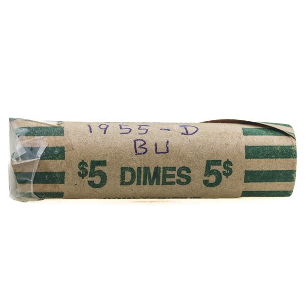 Roll of (50) Brilliant Uncirculated 1955-D Roosevelt Dime Coins