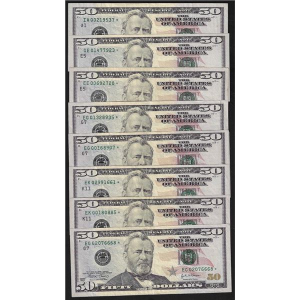 Lot of (8) 2004 $50 Federal Reserve Star Notes