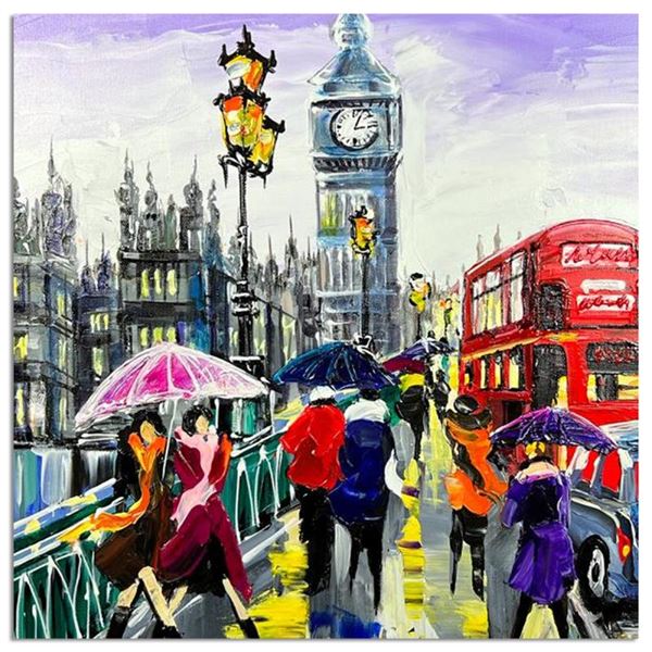 Yana Rafael  Rain & Coats in London  Original Acrylic on Canvas