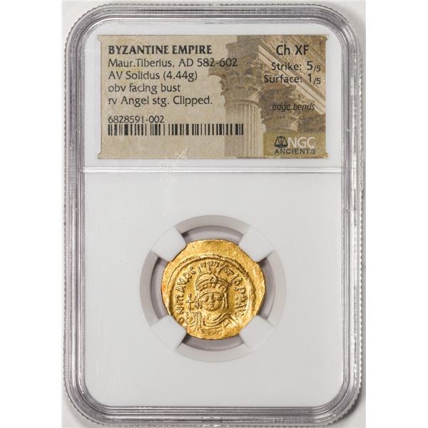 Byzantine Empire 582-602 AD Maur. Tiberius AV Solidus Ancient Gold Coin NGC Ch XF