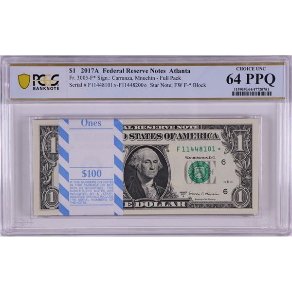 Pack of 2017A $1 Federal Reserve STAR Notes Atlanta Fr.3005-F* PCGS Choice UNC 64PPQ