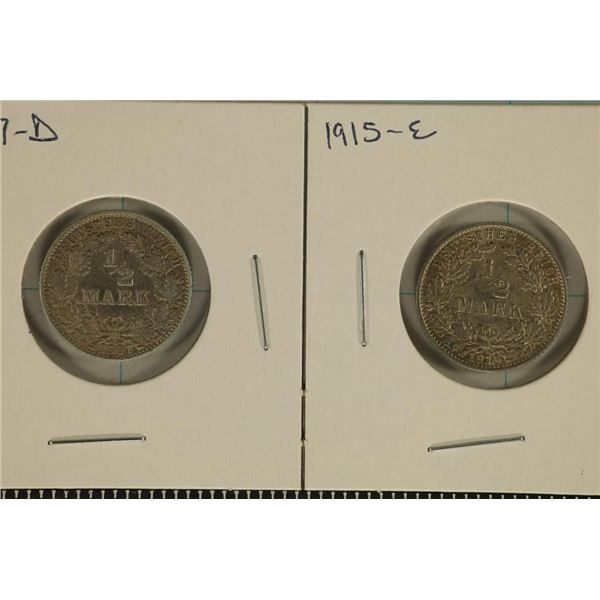1907-D & 1915-E GERMAN SILVER 1/2 MARKS .1604 OZ.