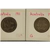 Image 1 : 1911 & 1912 AUSTRALIA SILVER 1 SHILLING .3242 OZ.