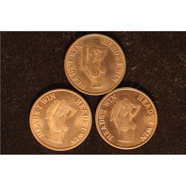 3-BRILLIANT UNC ADULT THEMED FLIPPER TOKENS: