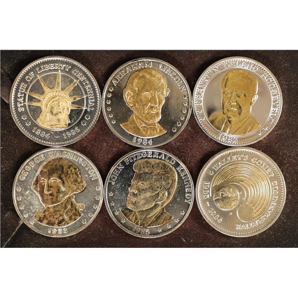 6 PARTIALLY GOLD PLATED DOUBLE EAGLE METAL TOKENS
