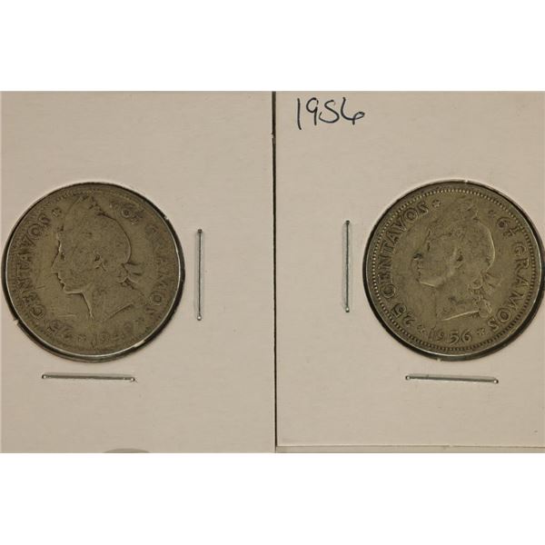 1947 & 1956 DOMINICAN REPUBLIC SILVER 25 CENTAVOS