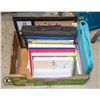 BOX FULL OF FANCY BINDERS, NOTE PADS, FILE