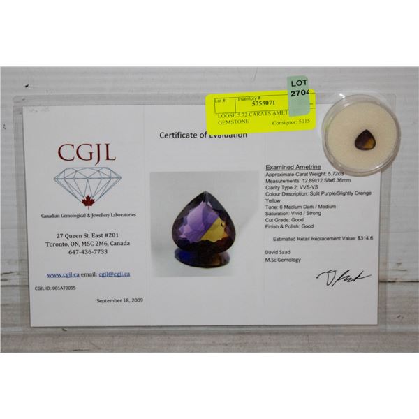 LOOSE 5.72 CARATS AMETRINE GEMSTONE