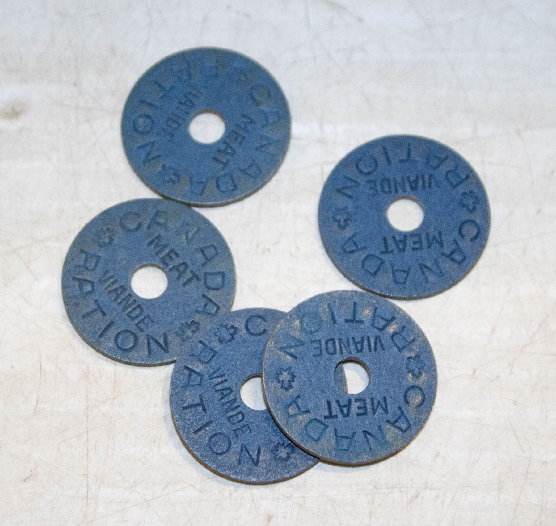 Meat Ration Token LOT OF 5 WWII CANADA MEAT RATION TOKENS