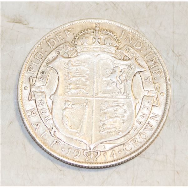 1914 SILVER GREAT BRITAIN HALF CROWN COIN