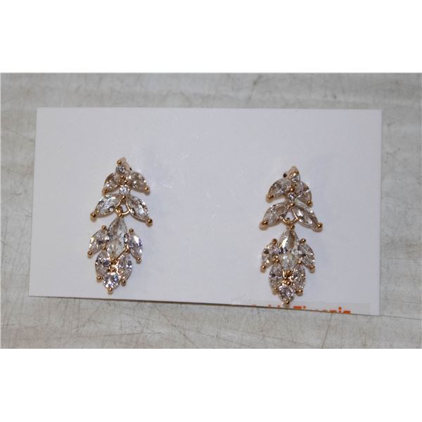 CUBIC ZIRCONIA GOLD PLATED EARRINGS, NEW