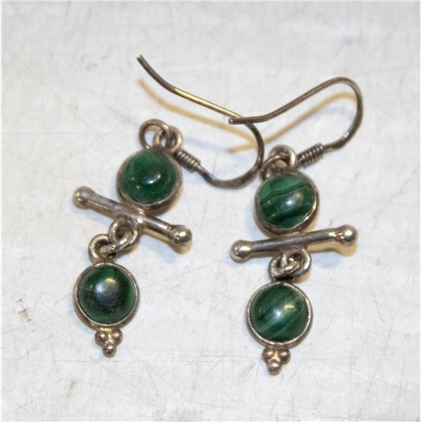 SILVER STAMPED MALACHITE GEM EARRINGS