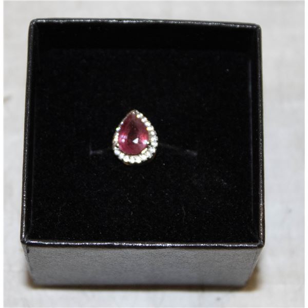 SILVER RED RUBY & CZ RING