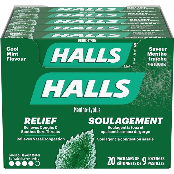 CASE OF 20 PACKS WITH HALLS COOL MINT FLAVOUR