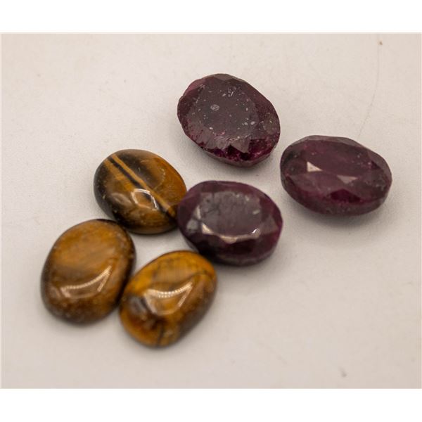 #135-RED RUBY/TIGER EYE GEMSTONE 77.75 CT