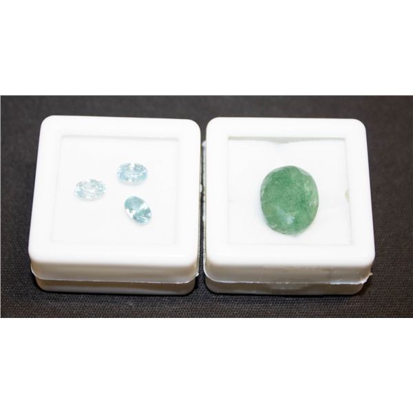 #221-HEATED BLUE ZIRCON 2.50CT &  EMERALD 8.20CT