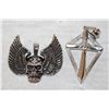 Image 1 : 2 ESTATE SWORD CROSS & WINGED SKULL PENDANTS