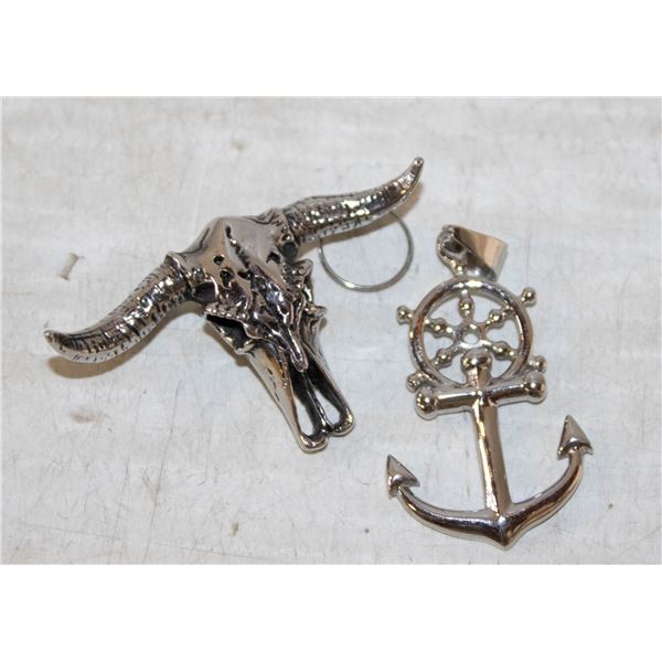 2 ESTATE ANCHOR & BISON SKULL PENDANTS-ESTATE