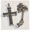 Image 1 : 2 ESTATE CROSS & TOMAHAWK SKULL PENDANTS-ESTATE