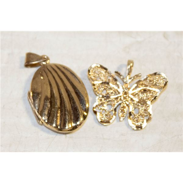 2 LADIES LOCKET & BUTTERFLY PENDANT CHARMS-ESTATE