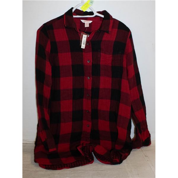 NEW JOE FRESH RED & BLACK PLAID LONG SLEEVE