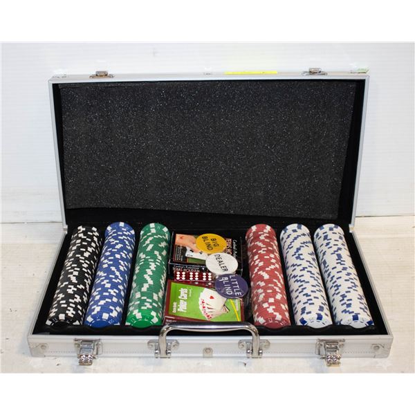 300 POKER CHIPS NEW 2 DECK, 5 DICE, DEALER BUTTON