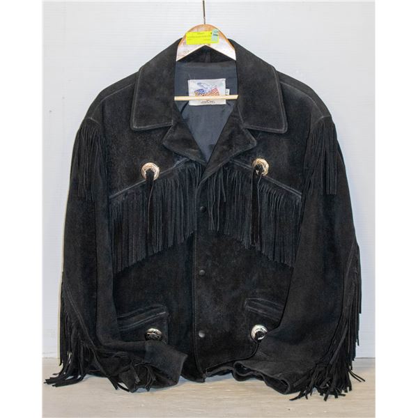 LEATHER JACKET WITH TASSELS SIZE L