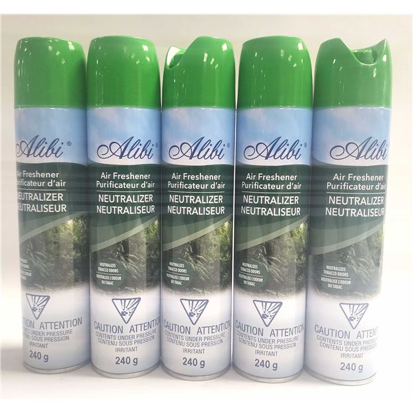 5 NEW BOTTLES OF ALIBI AIR FRESHENER - NEUTRALIZES