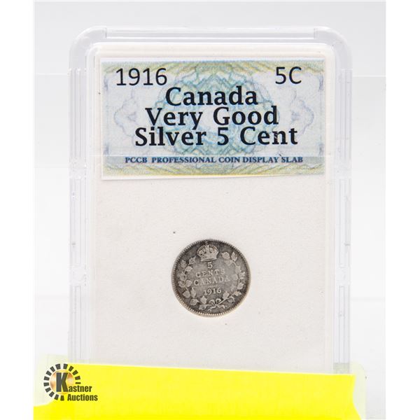 CANADA 1916 5 CENT .90 SILVER "FISH SCALE"